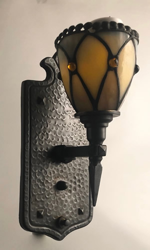 Arts and Crafts Wall Light Sconces with Leaded Glass Shades